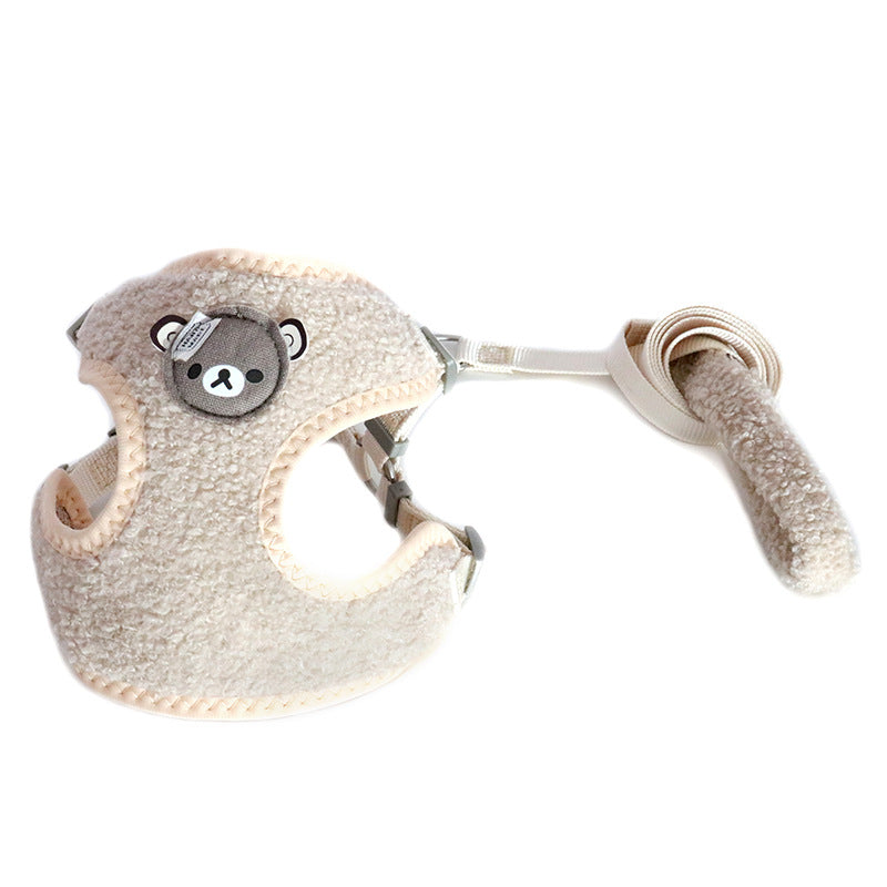 Cartoon Bear Fleece Dog Harness and Clothing Set