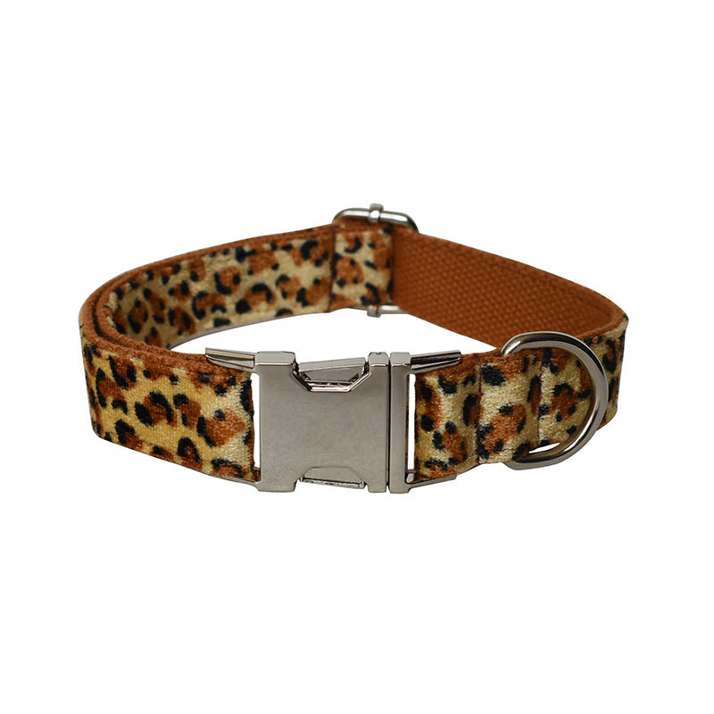 Leopard Print Zinc Alloy Dog Collar with Deep Bottom