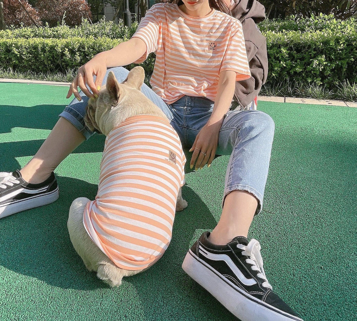 Striped Modal Cotton T-shirt for Small Pets and Owners