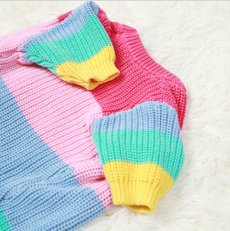 Rainbow Knitted Sweater for Medium Dogs - Trendy Fall/Winter