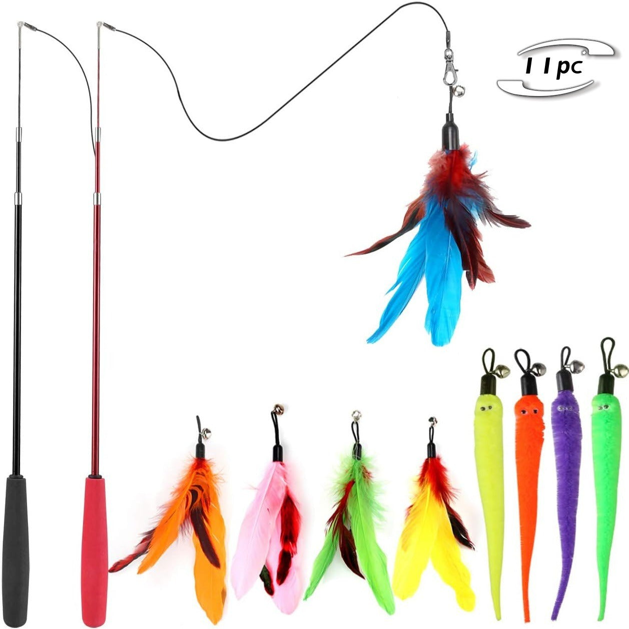 11-Piece Cat Toy Set with Colorful Feathers