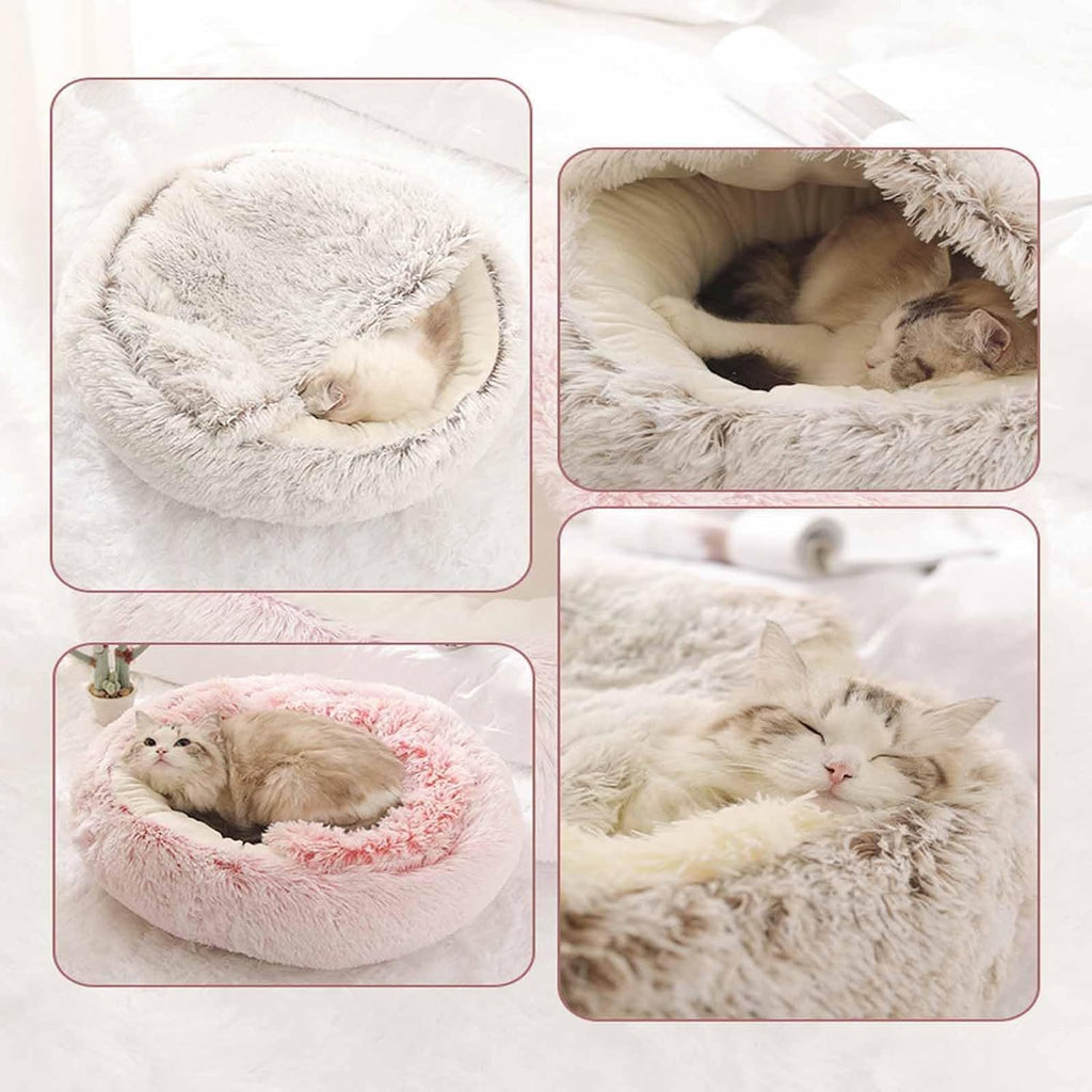 Cozy Round Crystal Velvet Pet Bed for Cats and Dogs