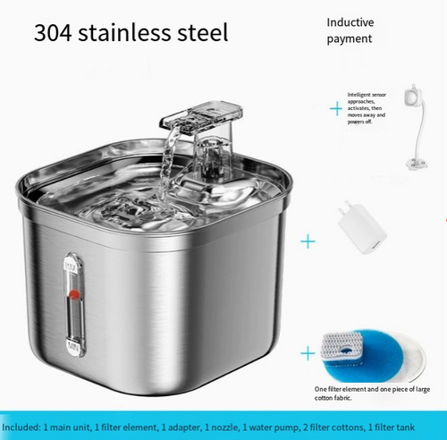 2.2L Stainless Steel Cat Water Fountain with Filters