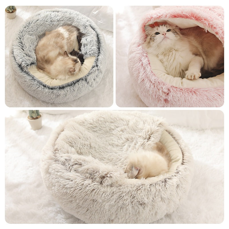 Crystal Velvet Semi-Enclosed Cat Bed