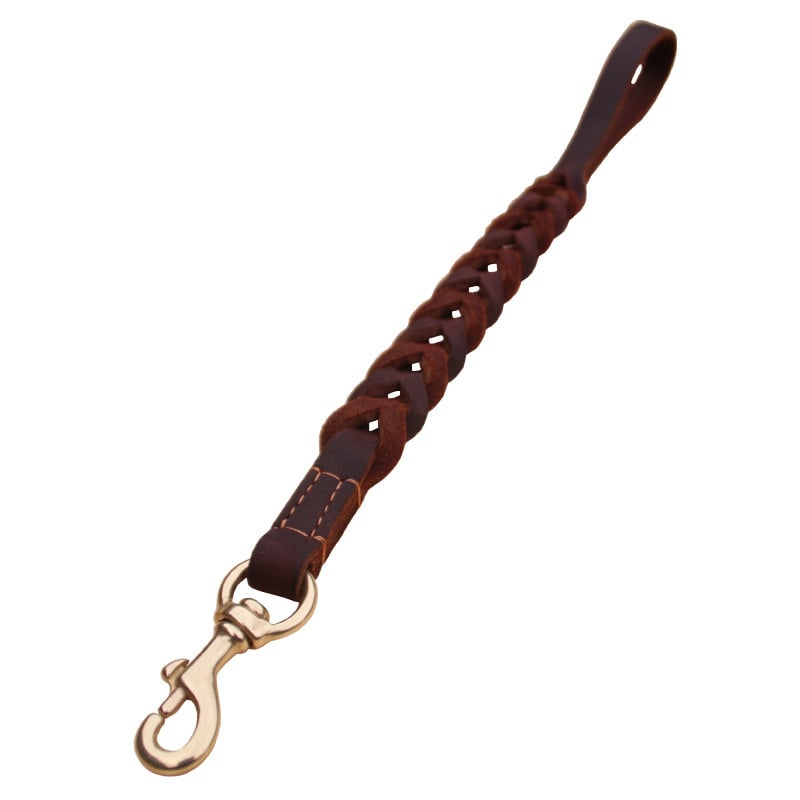 Braided Leather Short Dog Leash for Medium to Large Dogs