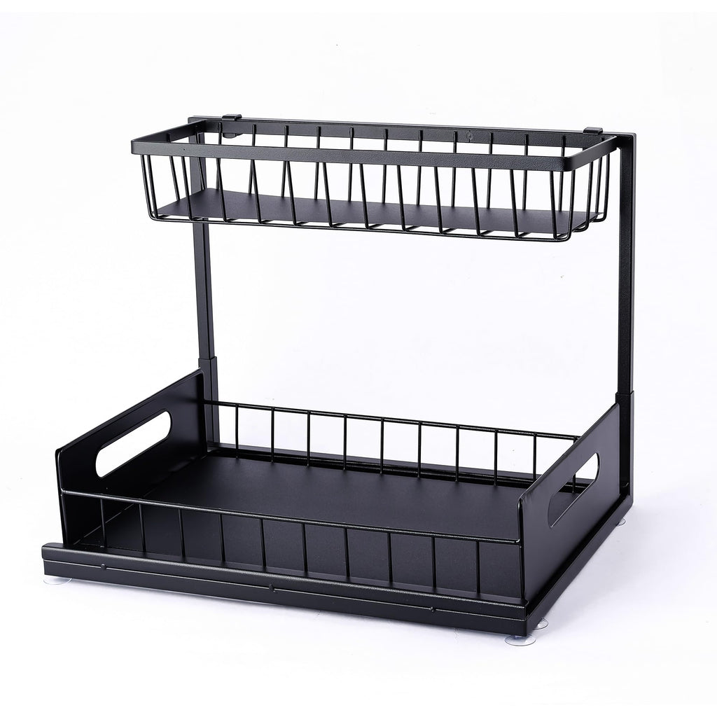Tidy Tray™ Under Sink Organizer - Black | Stylish Metal Under Sink Organizers and Storage | Adjustable Under Sink Organizer Kitchen | Under Sink Organizer Bathroom & Under Cabinet Organizer