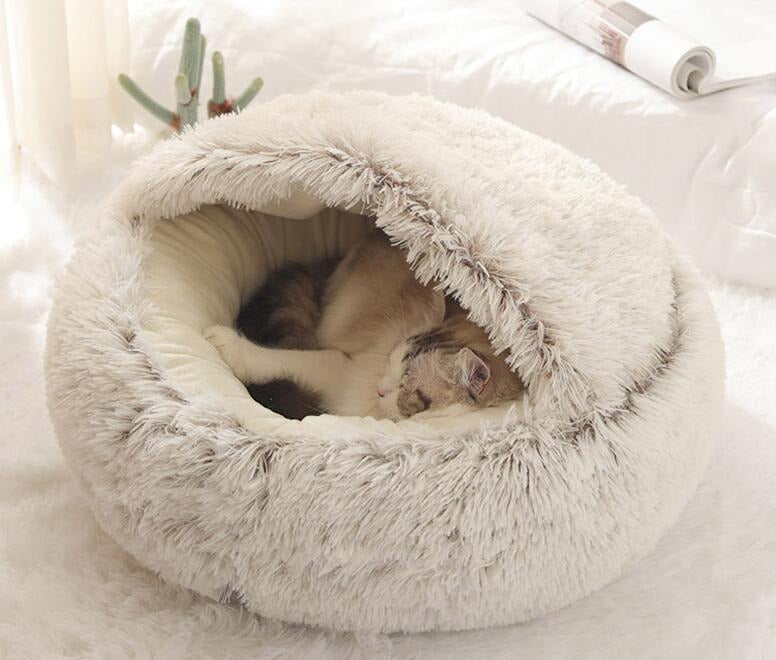 Crystal Velvet Semi-Enclosed Cat Bed
