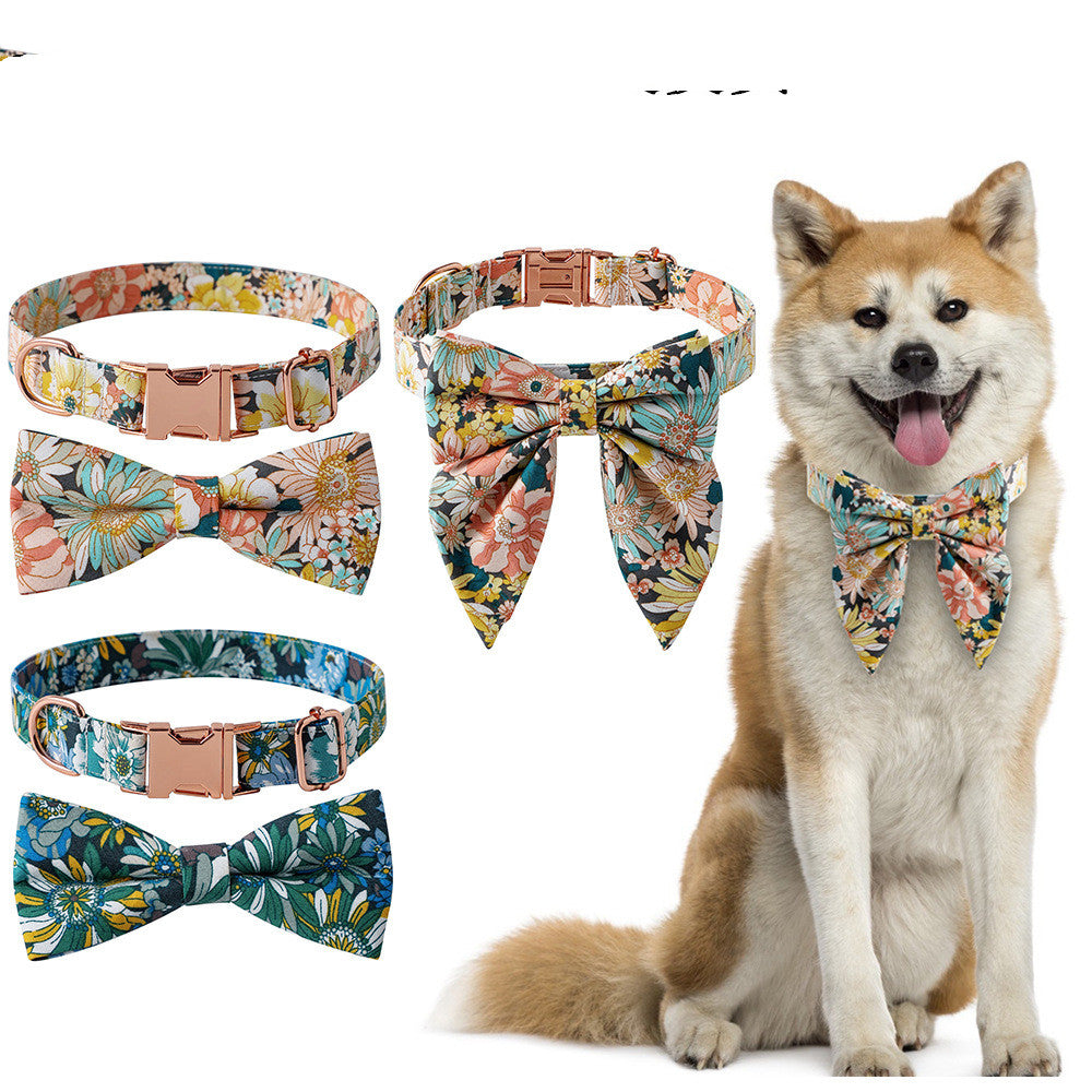 Floral Cotton Dog Collar with Rose Buckle