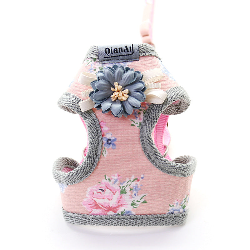 Floral Dog Leash with Pet Chest Harness for Summer