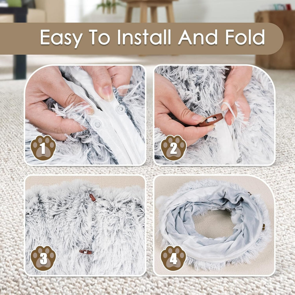 Cat Tunnel Bed with Washable Mat for Indoor Pets