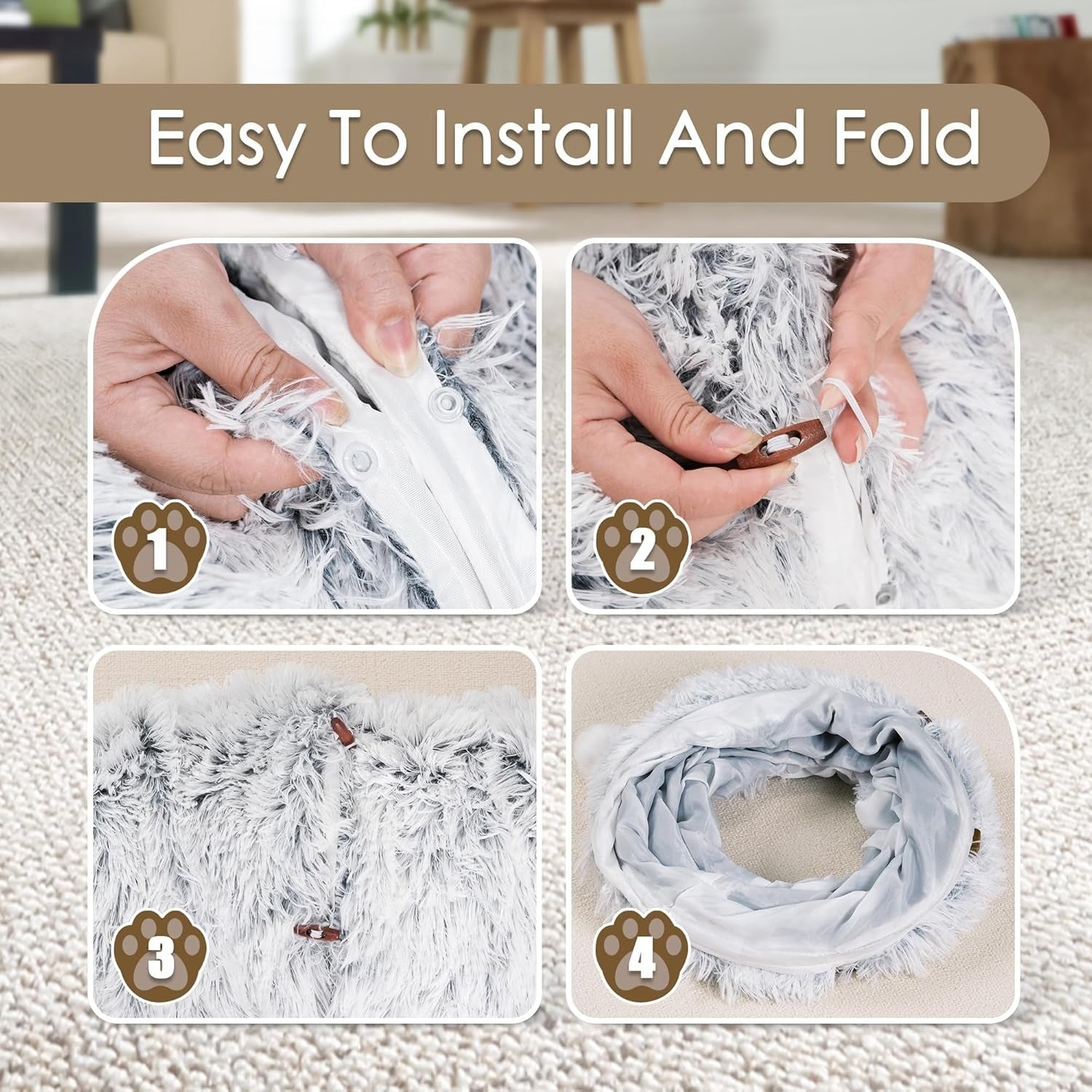 Cat Tunnel Bed with Washable Mat for Indoor Pets