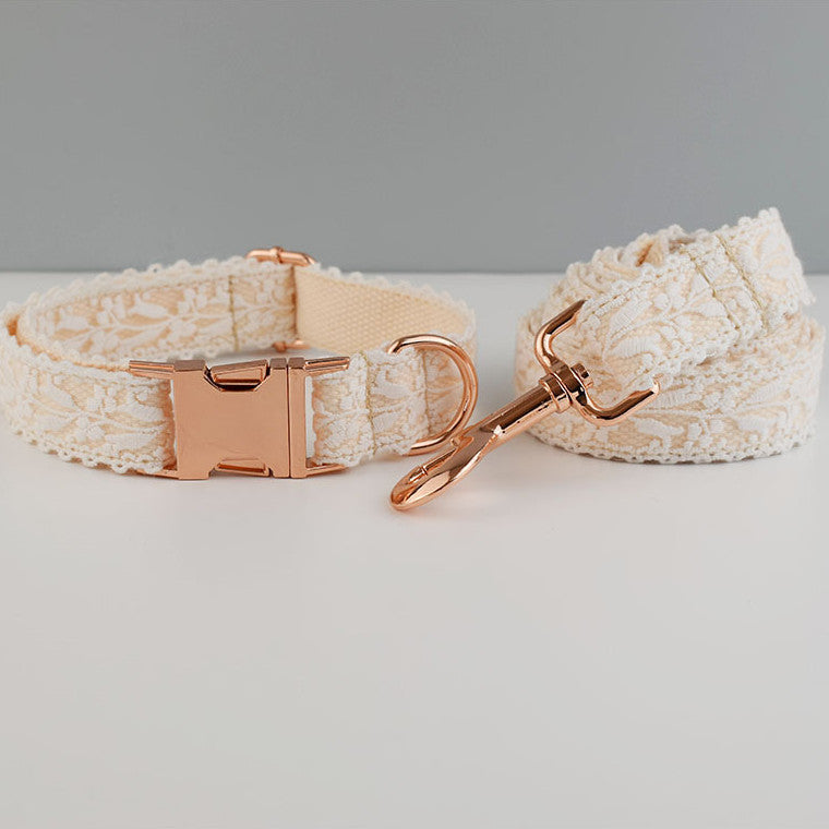 Leaf Lace Pet Collar with Bow and Metal Buckle