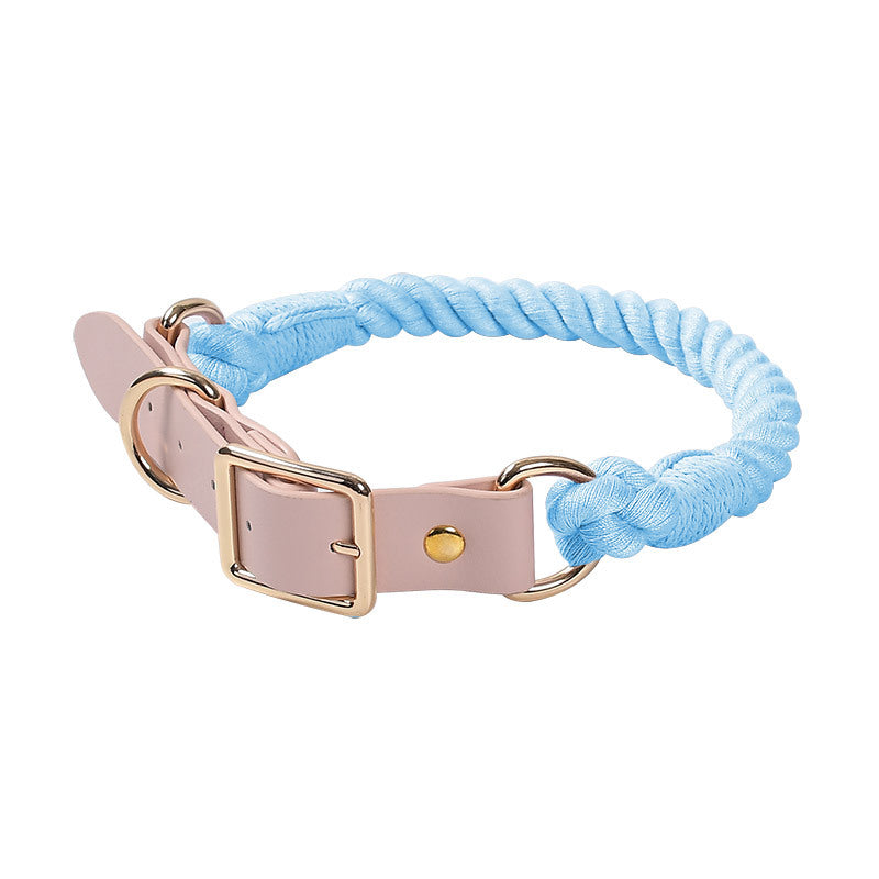 Hand Woven Cotton Rope and Leather Pet Collar