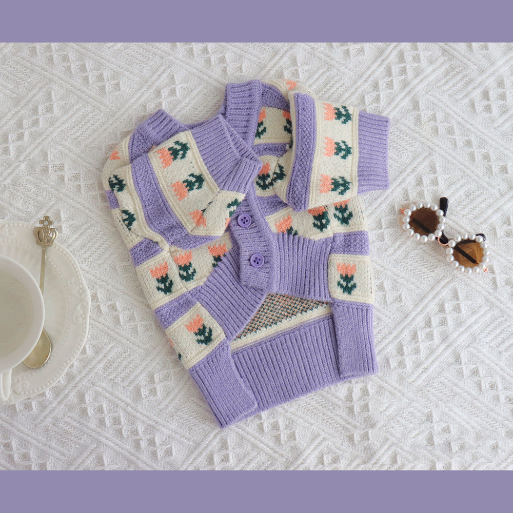 Retro Purple Flower Sweater for Cats and Dogs