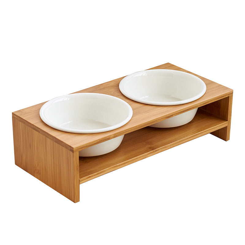 Large Dog Ceramic Bowl with Bamboo Stand and Neck Guard