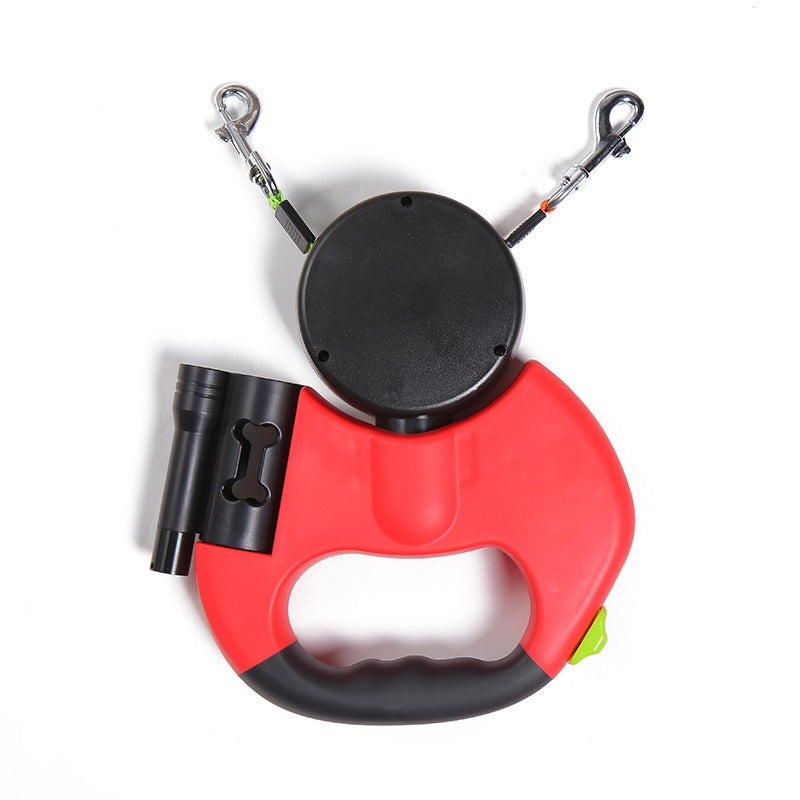 Retractable Dual Dog Leash with Light, 360° Swivel