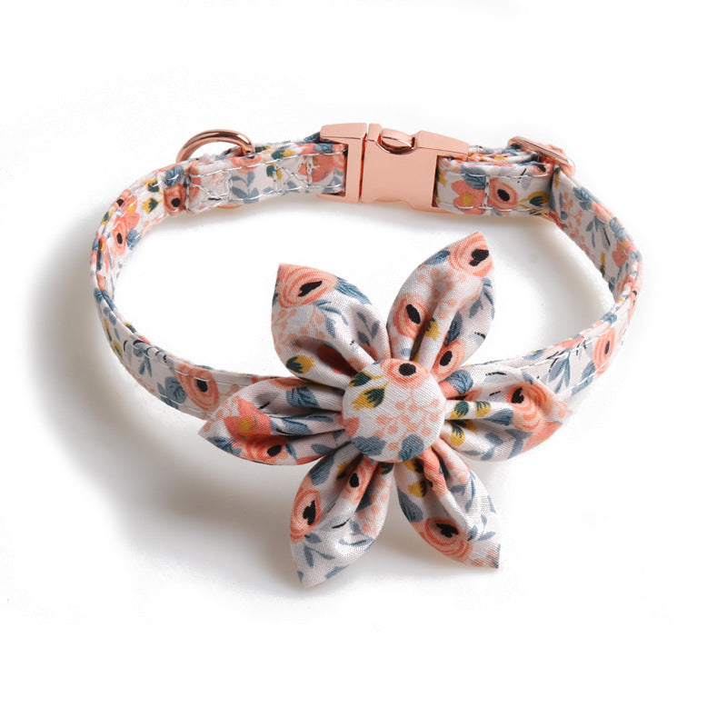 Flower Print Dog Collar with Metal Buckle and Sunflower