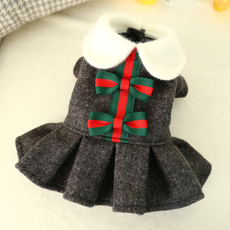 Plaid Wool Skirt with Bow for Dogs