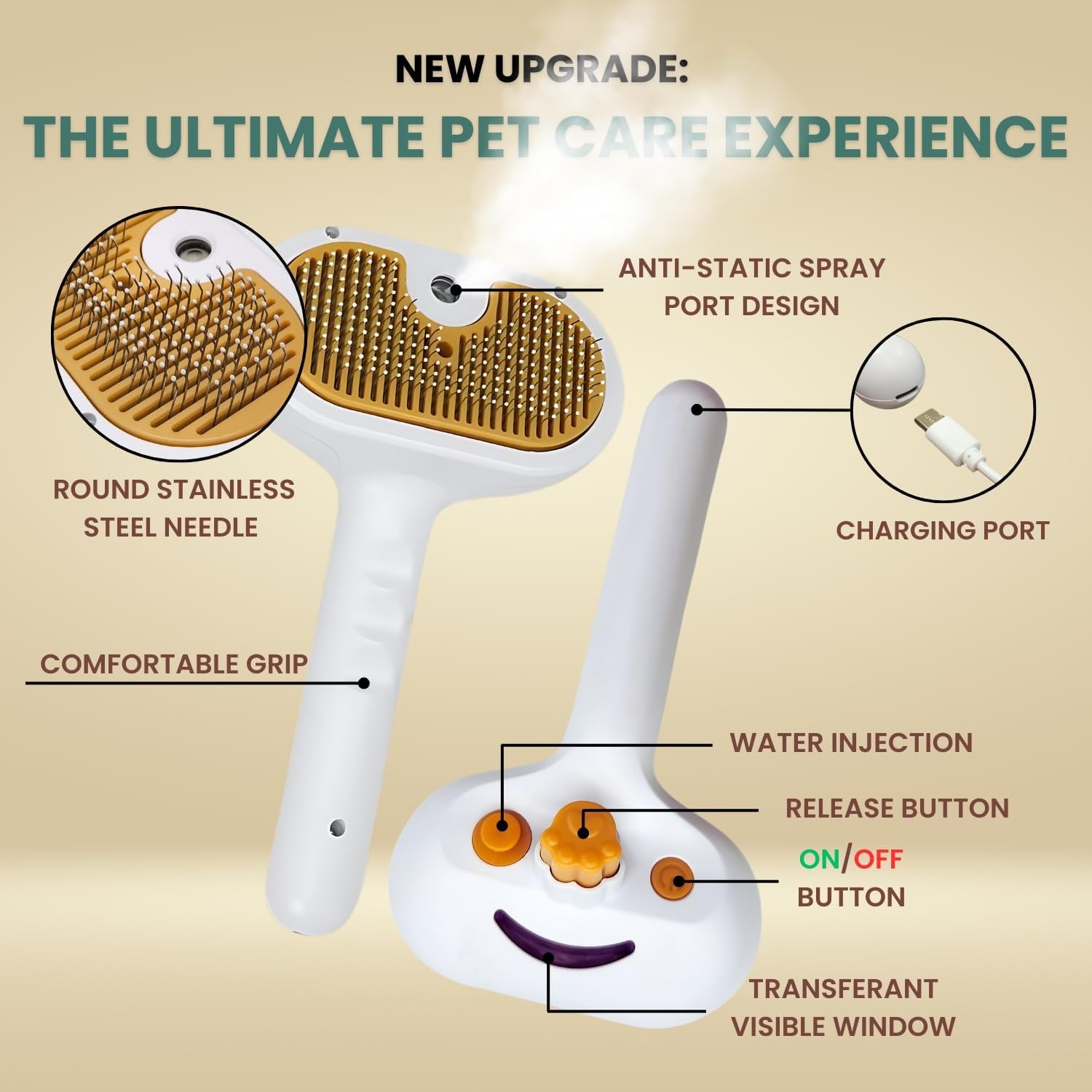 Pet Grooming Water Brush with Steam Spray