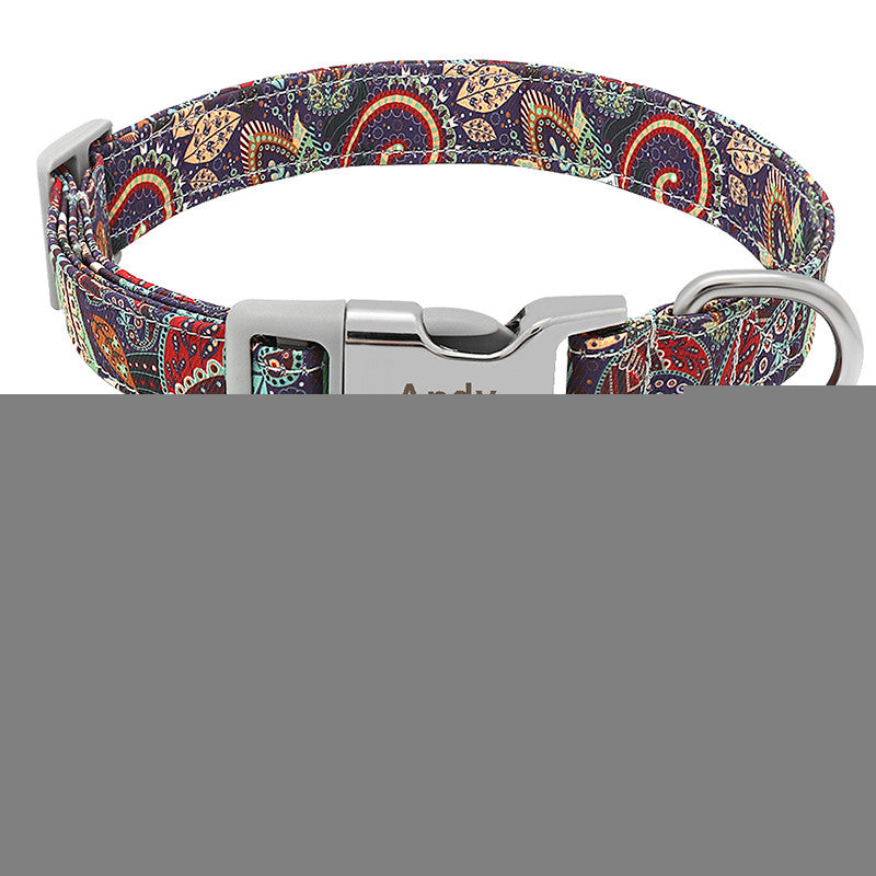 Floral Dog Collar with Engraving for Small to Large Breeds