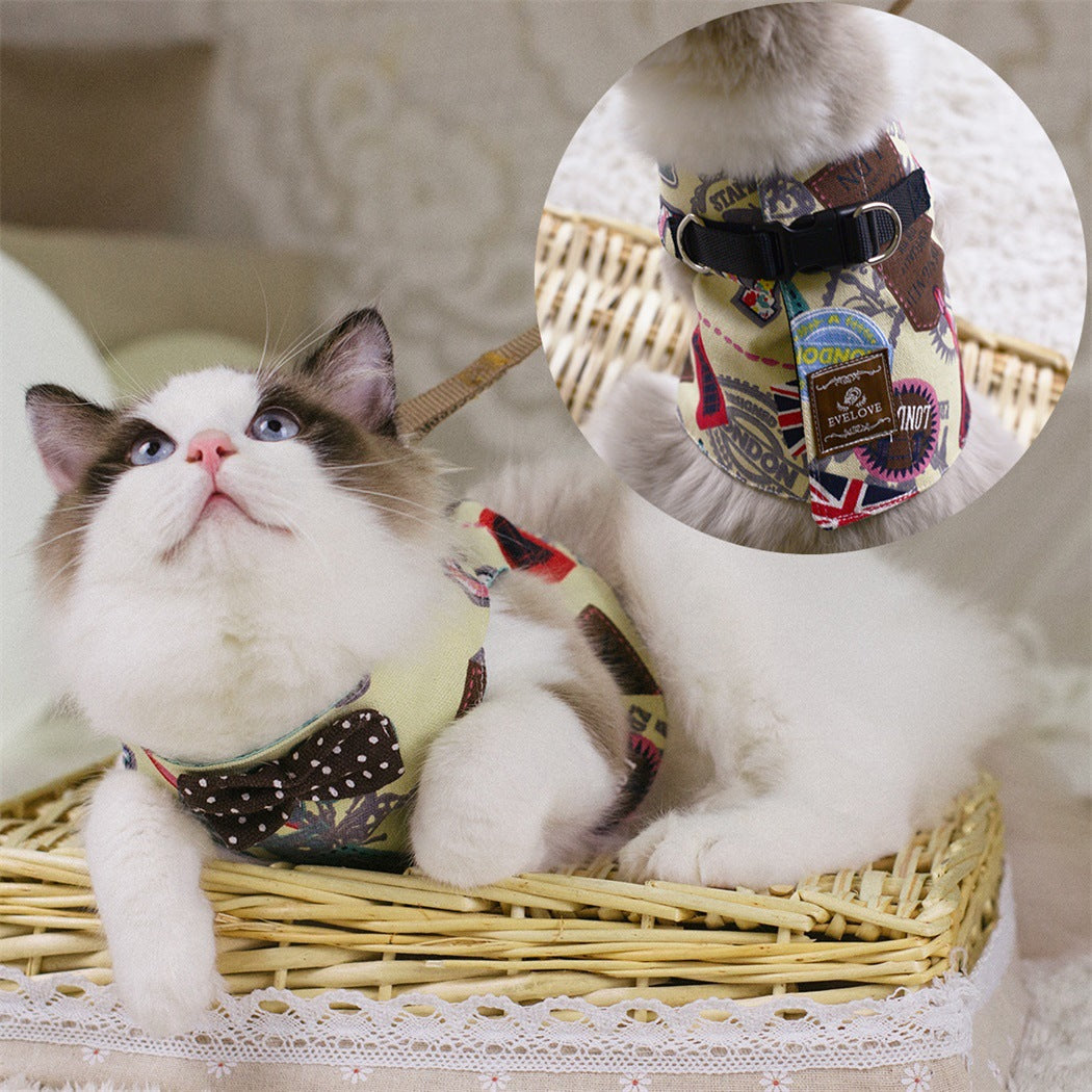 Cute Cat Chest Harness with Traction Rope