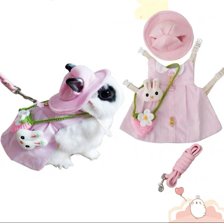 Cute Vest Skirt for Pet Rabbit with Traction Rope