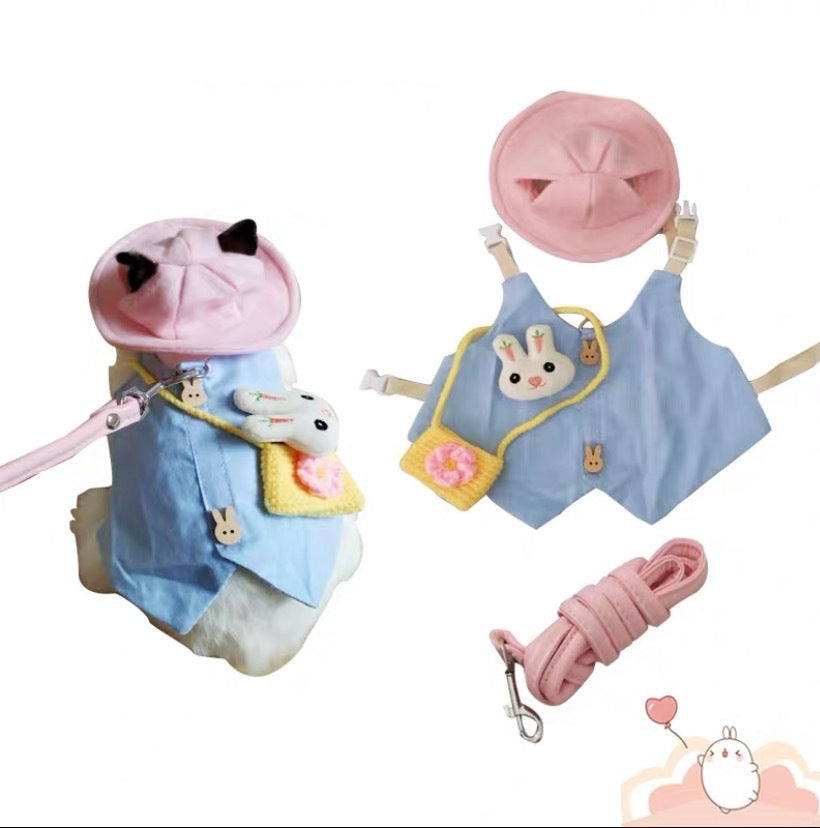 Cute Vest Skirt for Pet Rabbit with Traction Rope