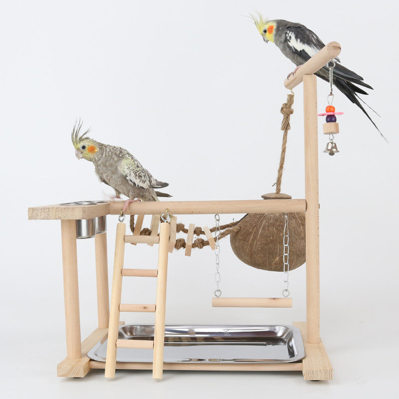 Solid Wood Parrot Training Stand with Climbing Ladder