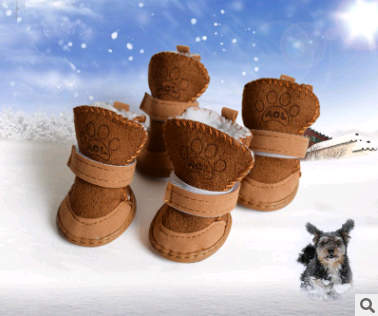 Dog Shoes for Pets, Fleece Snow Boots in Khaki & Pink