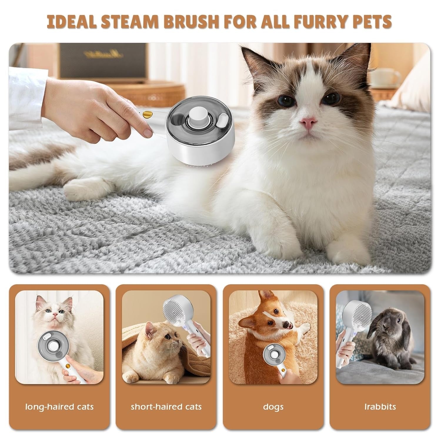 Cat Steam Grooming Brush with Spray