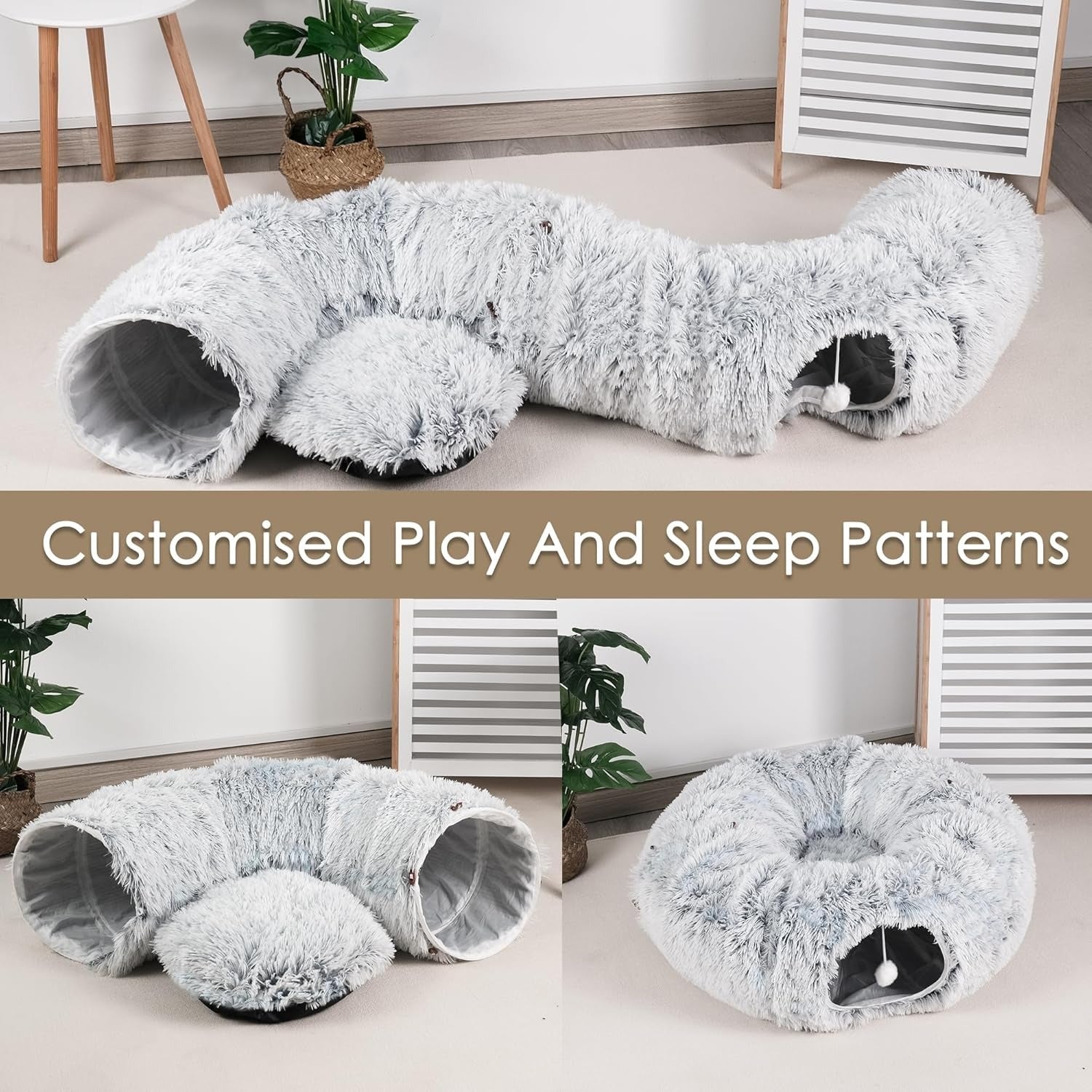 Cat Tunnel Bed with Washable Mat for Indoor Pets