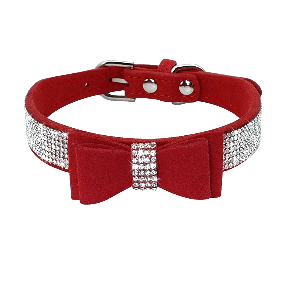 Korean Velvet Pet Leash with Rhinestone Design