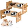 Bamboo Elevated Cat Bowl Stand with Dual Bowls