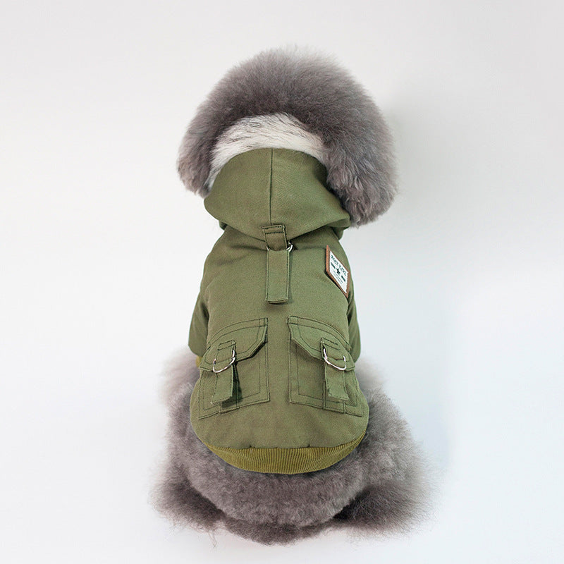 Stylish Military Dog Jacket with Hood and Pockets
