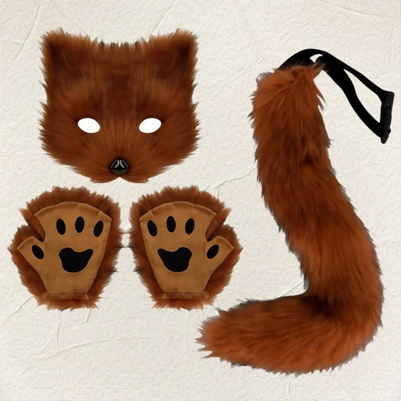 Cute Fox Mask Plush Cat's Paw Gloves Set