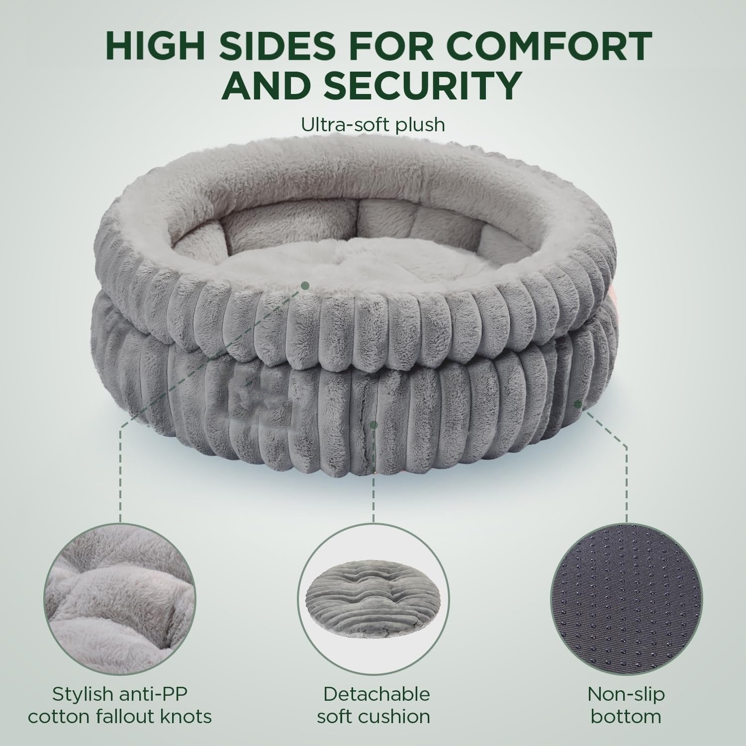 Washable Plush Cat Bed with Anti-Slip Bottom