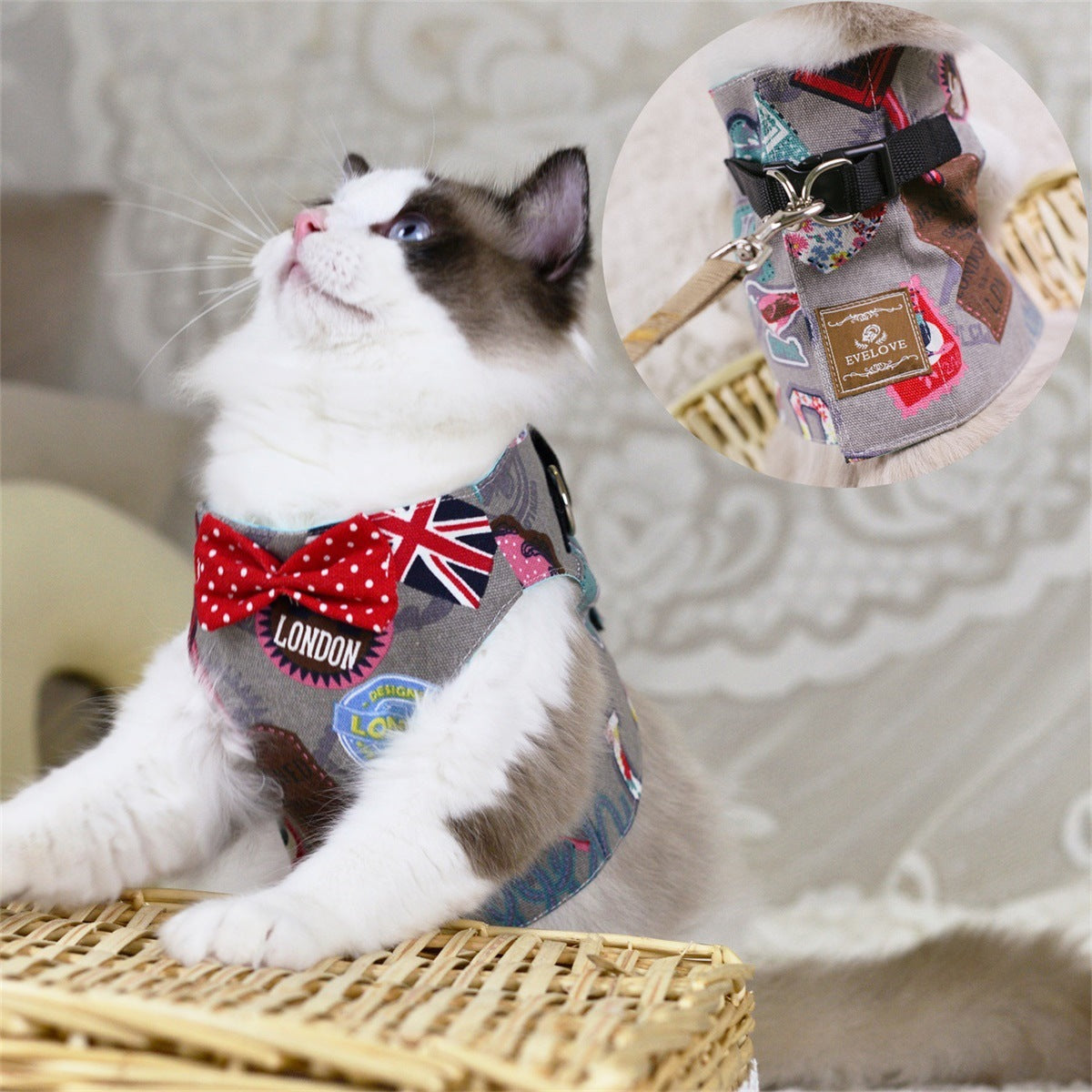 Cute Cat Chest Harness with Traction Rope