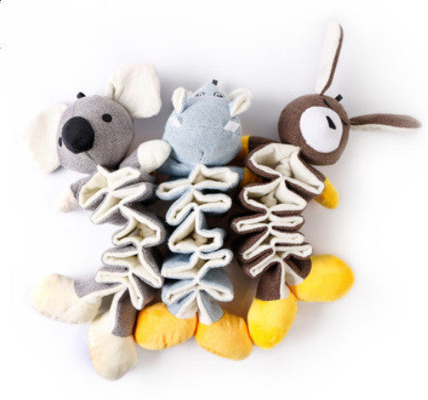 Plush Toy Dog with Kangaroo, Koala, and Hippo Design