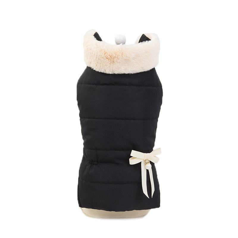 Princess Dog Coat with Bow and Fur Collar for Pets