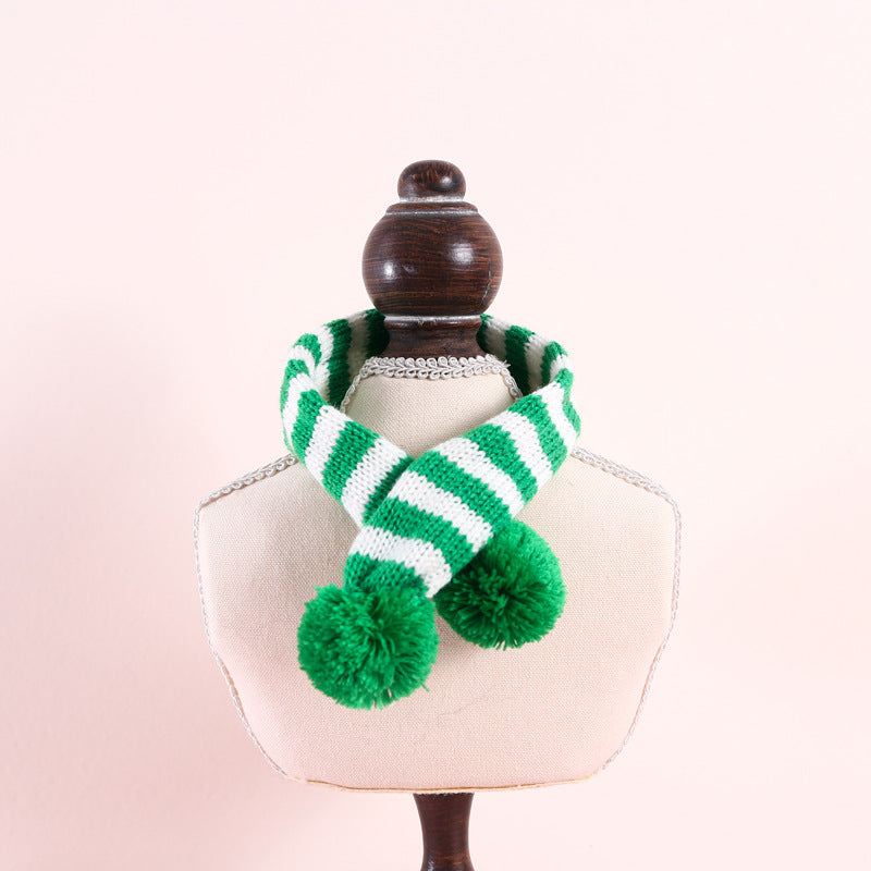 Knitted Woolen Striped Christmas Scarf for Pets