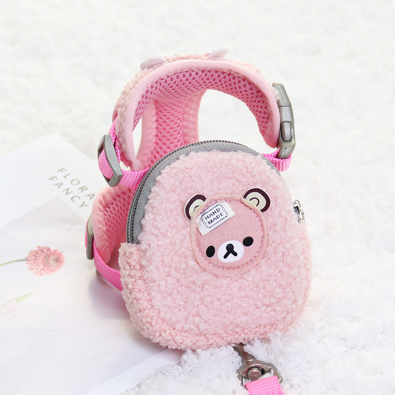 Cute Fleece Pet Backpack with Chest Strap and Leash