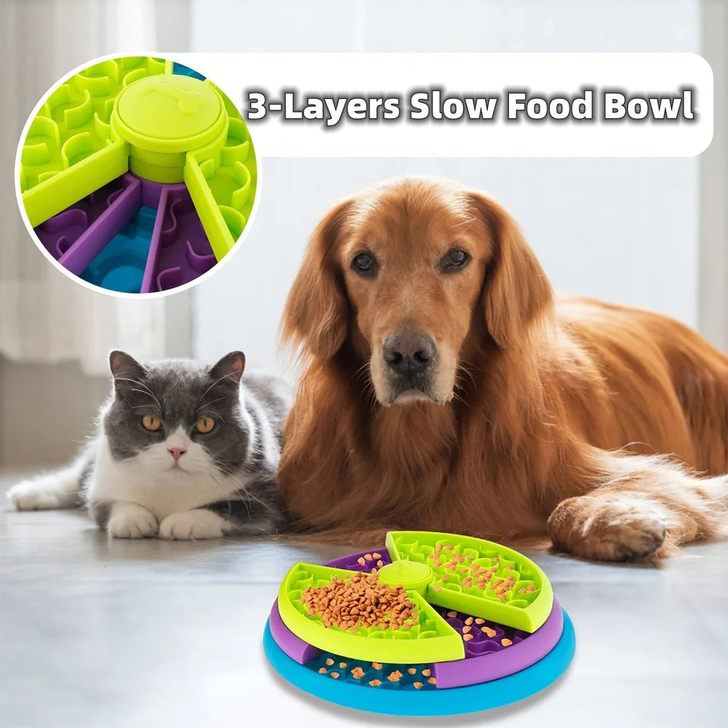 3-Layer Rotating Pet Slow Feeder Bowl