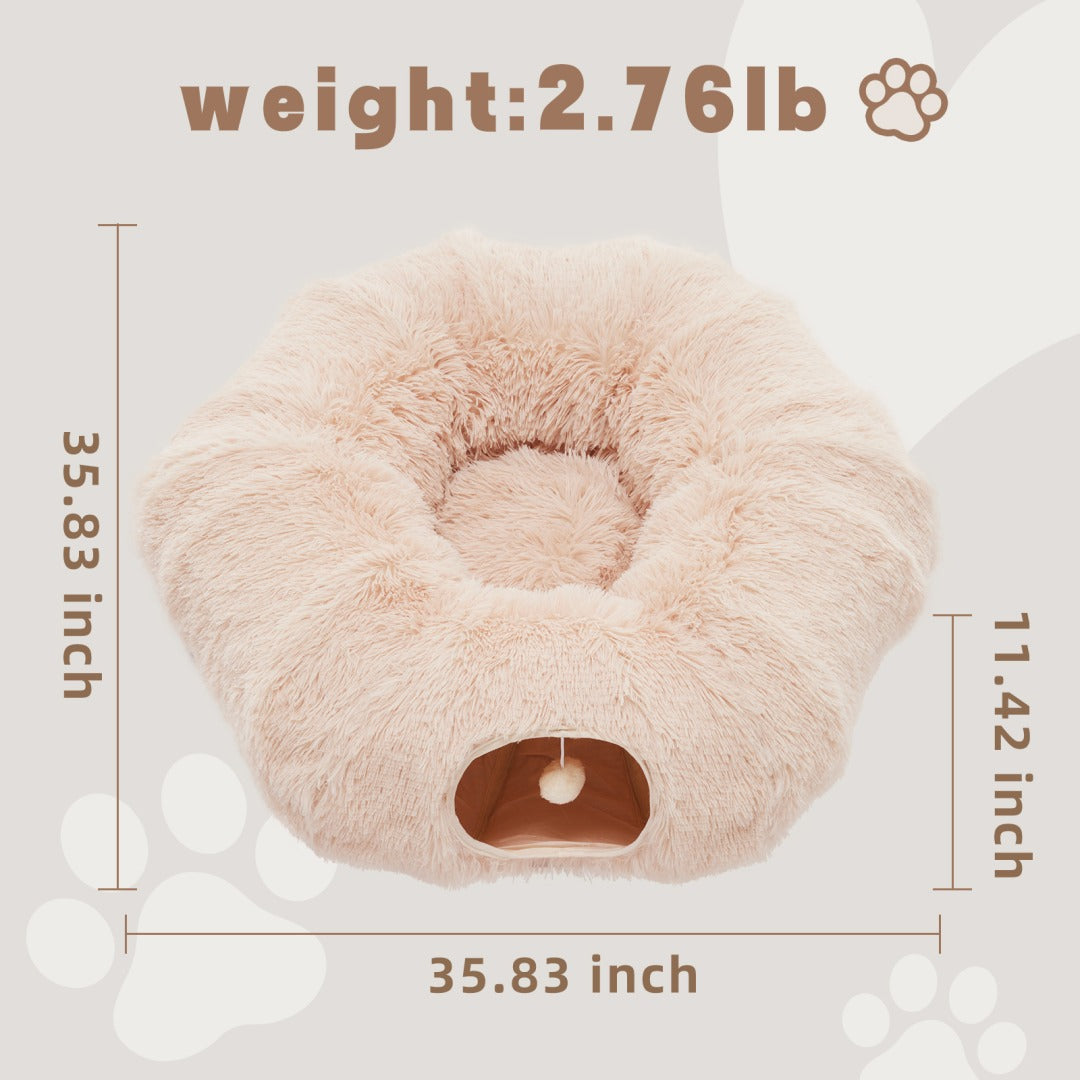 Cat Tunnel with Plush Bed for Cats