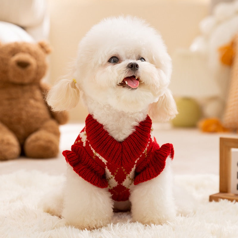 Diamond-Embroidered Cherry Pet Sweater
