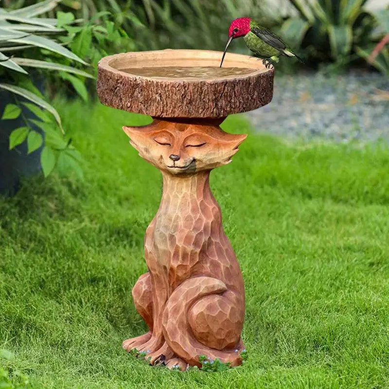 Outdoor Bird Bath Bowl Fox Resin Statue for Garden