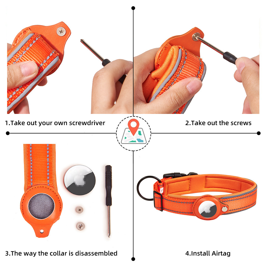 Leather Dog Cat Traction Collar For Airtags Location Tracker