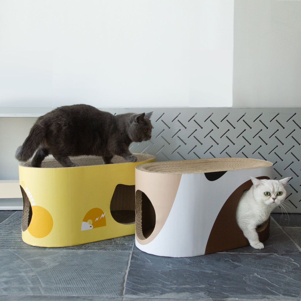 Corrugated Cat Scratching Board with Wooden Tunnel