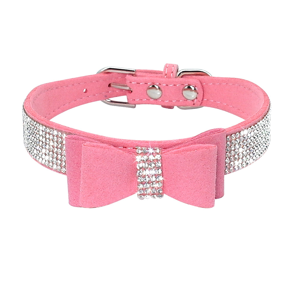 Korean Velvet Pet Leash with Rhinestone Design