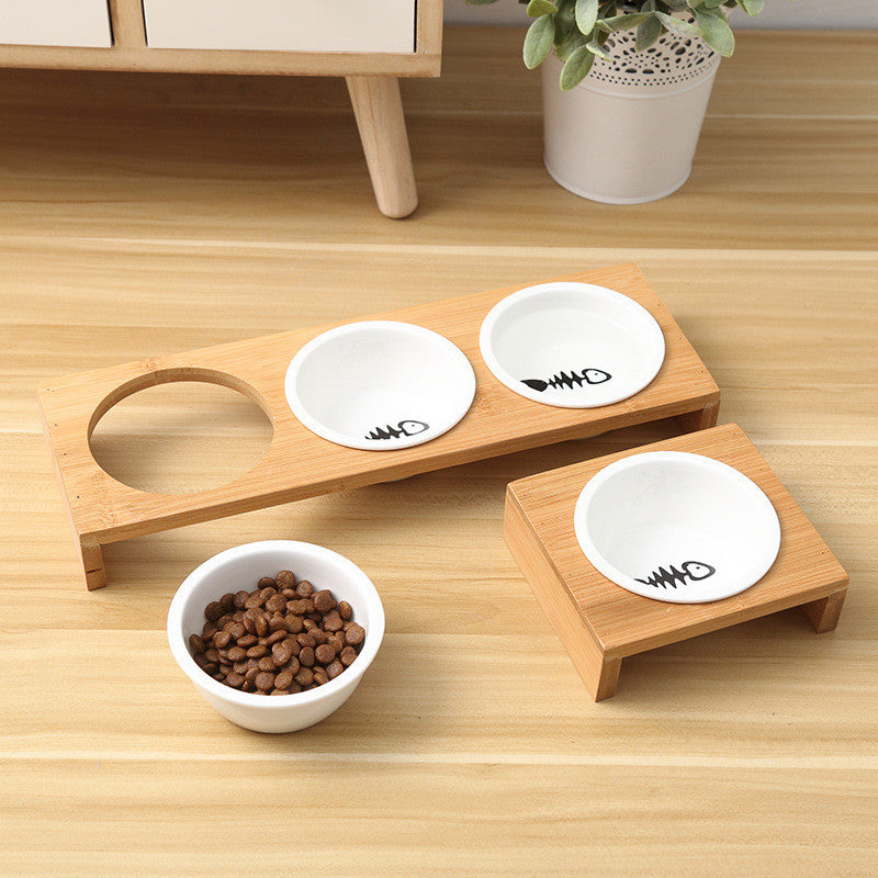 Double Bowl Cat Food Dish with Fish Bone Design