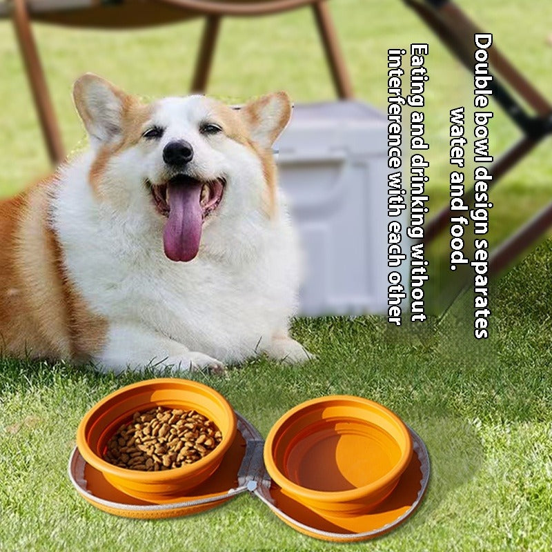 Folding Silicone Pet Double Bowl for Outdoor